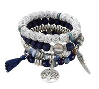 Anlado Bohemian-Style Bracelet (Set of 4) Creative Tassel Multi-Layer Beaded Energy Healing Crystal Gemstone Stretch Bracelet Women's Jewellery Gift (navy blue211)