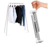 ANLEBUY Portable Clothes Rack Folding Clothes Rail, Travel Garment Rack Collapsible Clothing Rack, Foldable Small Clothes Airer for Dance, Travel, Camping, Vendors, RV, Indoor Outdoor, White+3Hangers