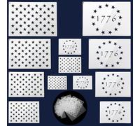 Anley American Flag Stencil Set 12pcs - Includes 6pcs 50 Star Stencils & 6pcs 1776 Betsy Ross Templates in 6 Sizes - Durable PET Plastic US National Flag Template for Wood Burning Painting DIY Crafts
