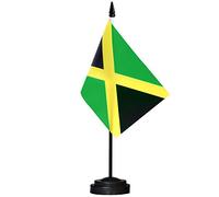 ANLEY Jamaica Deluxe Desk Flag Set - 6 x 4 Inch Miniature Jamaican Desktop Flag with 12" Solid Pole - Vivid Color and Fade Resistant - Black Base and Spear Top