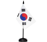 ANLEY Korea Deluxe Desk Flag Set - 6 x 4 Inch Miniature Korean Desktop Flag with 12" Solid Pole - Vivid Color and Fade Resistant - Black Base and Spear Top