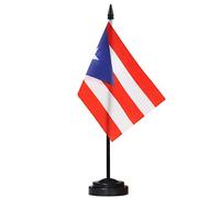 ANLEY Puerto Rico Deluxe Desk Flag Set - 6 x 4 Inch Miniature Puerto Rican Desktop Flag with 12" Solid Pole - Vivid Color and Fade Resistant - Black Base and Spear Top