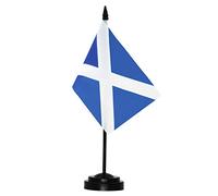 ANLEY Scotland Deluxe Desk Flag Set - 6 x 4 Inch Miniature Scottish Desktop Flag with 12" Solid Pole - Vivid Color and Fade Resistant - Black Base and Spear Top