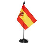 ANLEY Spain Deluxe Desk Flag Set - 6 x 4 Inch Miniature Spanish Desktop Flag with 12" Solid Pole - Vivid Color and Fade Resistant - Black Base and Spear Top
