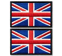 Anley Tactical United Kingdom Flag Embroidered Patches (2 Pack) - 2"x 3" UK Flag Military Uniform Sew On Emblem Patch - Loop & Hook Fasteners Attach to Tactical Hats, Garment & Gears