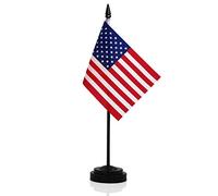ANLEY USA Deluxe Desk Flag Set - 6 x 4 inch Miniature American US Desktop Flag with 12" Solid Pole - Vivid Color and Fade Resistant - Black Base and Spear Top