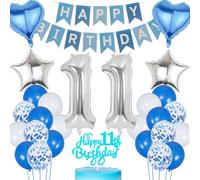Anlgdi Blue Silver Balloons 11th Birthday Decoration, Cake Decoration Birthday 11 Years Boy, Birthday Decoration 11 Years Girl, Decoration 11 Years Birthday Boy, Happy Birthday 11th Girl Birthday