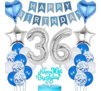Anlgdi Blue Silver Balloons 36th Birthday Decoration, Cake Decoration Birthday 36 Years Man, Birthday Decoration 36 Years Man Woman, Decoration 36 Years Birthday Men, Happy Birthday 36th Women