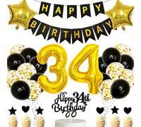 Anlgdi Decoration 34th Birthday Woman, Balloons 34th Birthday Decoration Woman Man Cake Decoration Birthday 34 Years Women, Foil Balloon Number 34 Black, Birthday Decoration 34 Years Men Women