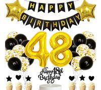 Anlgdi Decoration 48th Birthday Woman, Balloons 48th Birthday Decoration Woman Man Cake Decoration Birthday 48 Years Women, Foil Balloon Number 48 Black, Birthday Decoration 48 Years Men Women
