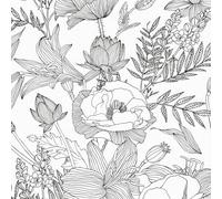 ANLIKY-Pro Self Adhesive Wallpaper, Removable Decorative Film, Hand-Drawn Line Art Flowers, Monochrome Line Art Style, 44X600CM Peel and Stick Contact Paper for Wall Decal or Cabinet Furniture