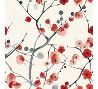 ANLIKY-Pro Self-Adhesive Wallpaper Snow Plum Blossom Imagism Sketch Peel and Stick Contact Paper, 44X300CM，White Background Removable Decorative Film for Cabinet Furniture
