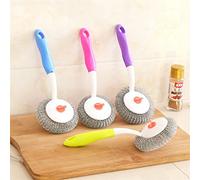 ANLIN 5Pcs/Set Long Handle Splicing Steel Wire Ball Pot Brush Cleaning Brush Removable Replacement Brush Head Steel Wire Ball Pot Brush