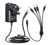 ANLINK 12V 2A 1.8M Power Supply Adapter, AC 100-240V to DC 12V 2A (2000mA) & 4-Way DC Power Splitter Cable for CCTV Security Camera/DVR/NVR/LED Strip Lights and More, UKCA Certified