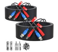 ANLINK 2 Pack 50FT/15M All-in-One Video Power Cable, Premade BNC Video Power Cable Extension Wire for CCTV Security Camera DVR Surveillance Systems, with BNC RCA Connectors & Cable Clips (Black)