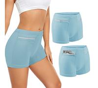 ANLINKSHINE Women's Underwear with Secret Hidden Pocket Panties/Secret Pockets (2 Packs), Light Blue, M