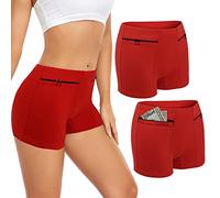 ANLINKSHINE Women's Underwear with Secret Pocket Panties, 2 Packs Anti Pickpocket Travel Boxers (Red), Red, L