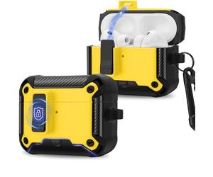Anlinser Compatible with AirPods Pro 3 Case, Rugged Hard Protective Cover Designed for Apple AirPod Pro 3rd Generation, Magnetic Automatic Lock with Phone Stand (Yellow)
