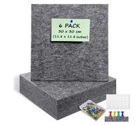 ANLIOTE 6 Pack Felt Cork Board Tiles for Wall with 60 Push Pins, 30x30 cm Pin Display Notice Board with Removable Adhesive Tabs, Felt Bulletin Panels Squares for Photos, Pictures, Memos (Dark Grey)