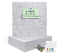 ANLIOTE 6 Pack Felt Pin Board Wall Tiles with 60 Pushpins, 12mm Thick Cork Notice Board with Removable Adhesive Tapes, Felt Bulletin Squares Wall Decor for Home Bedroom Office Classroom (Light Grey)