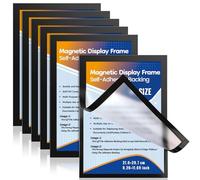 ANLIOTE 6 Pack Magnetic Sign Holder A4 Wall Mount, Self Adhesive Display Picture Frames with Strong Magnetic Border and Clear PVC, Document Poster Paper Holder for Home Office Store