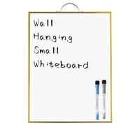 ANLIOTE Small Hanging Whiteboard for Wall, 40 x 30 cm Portable Dry Erase Board A3 Magnetic Surface with Handle, Aluminum Gold Frame Mini Notice Board for Home Kitchen, Office, School, 2 Marker Pens