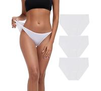 ANLIQI Women's Modal String Bikini Panties Silky Stretchy Sexy Underwear High Cut Hipster Panties for Women Multi Pack, 3*white, S