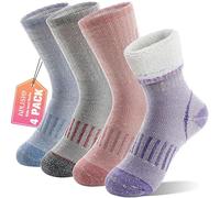 Anlisim Kids Merino Wool Hiking Socks Boys Girls Thermal Winter Warm Boot Thick Snowboarding Socks 4 Pairs for Teen Gifts Stocking Fillers(Purple/Pink/Grey/Blue,8-12 Years)