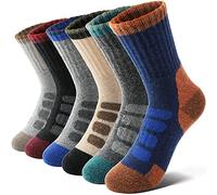 Anlisim Kids Merino Wool Hiking Socks Boys Girls Toddlers Thermal Winter Warm Boot Thick Cushion Snow Ski Gift Stocking Fillers Socks 6 Pairs(Check, 1-3T)