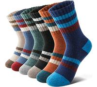 Anlisim Kids Merino Wool Hiking Socks Boys Girls Toddlers Thermal Winter Warm Boot Thick Cushion Snow Ski Gift Stocking Fillers Socks 6 Pairs(Stripe, 8-12 Years)