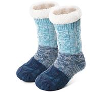 Anlisim Women Slipper Socks, Non Slip Fuzzy Thick Warm Cabin Grips Socks, Gradient Blue, One Size