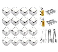 Anlising 16 Pieces Stainless Steel Ice Cubes, Reusable Ice Cube, Whiskey Stones, Reusable Wine Stones, Stainless Steel Whiskey Stones, for Cooled Beverages, Whiskey, Beer, for Party Holiday Wedding