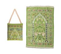 Anlising Muslim Prayer Mat, Islamic Prayer Rug, Islamic Prayer Mat with Elegant Design Bag, Portable Foldable Ramadan Prayer Rug (Yellow Green)
