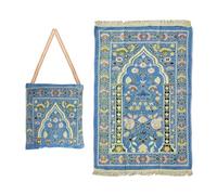 Anlising Muslim Prayer Mat, Islamic Prayer Rug, Islamic Prayer Mat with Elegant Design Bag, Portable Foldable Ramadan Prayer Rug (Blue)