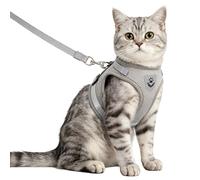 Anlitent Soft Mesh No Pull Cat Harness and Lead Set for Walking, Escape Proof Kitten Vest Harnesses for Small Dogs/Cats/Animals Rabbit, Cool Cat Dog Collar with Leash (Grey, Large)