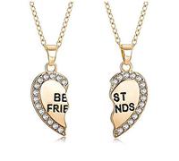 Anloo BFF Best Friend Necklaces for 2/3/4 Girls,Rhinestone Crystal Matching Heart Friendship Pendant Necklace Gift for Sisters(2 packs,Matching Heart Rhinestone-Gold)