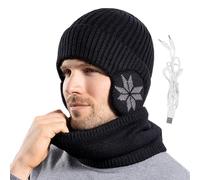 Anloximt 2 in 1 Winter Knitted Cap Neck Warmer - USB Rechargeable Heated Beanie Fishing Hats,Heated Beanie Skullies & Beanies Heated Hat Cold Weather Scarves for Skiing Skating Running Black