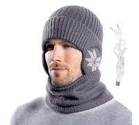 Anloximt Electric Battery Heated Hat - USB Rechargeable Heated Beanie Fishing Hats | Heated Beanie Skullies & Beanies Heated Hat Cold Weather Scarves for Skiing Skating Running Gray