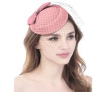 Anloximt Pillbox Hat - Vintage Caps for Women,Fascinator Hats Pillbox Hat with Veil Tea Headwear Headdress Hair Clip Pink