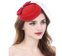 Anloximt Pillbox Hat | Women's Red Floral Fascinator Hat for Weddings & Special Occasions