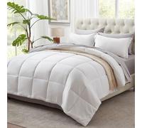 Anluoer King Size Bed in a Bag 7 Pieces, White Comforter Set with Sheets, All Season Bedding Sets with 1 Comforter, 2 Pillow Shams, 2 Pillowcases, 1 Flat Sheet, 1 Fitted Sheet