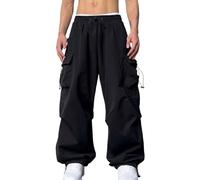 ANLWGK Flat Pocket Parachute Pants For Men Casual Baggy Cargo Pants Street Y2K Pants Drawstring Trouser Hip Hop Y2k Harem Pant Streetwear, S-3XL Men's Trousers(Noir,S)
