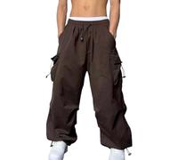 ANLWGK Flat Pocket Parachute Pants For Men Casual Baggy Cargo Pants Street Y2K Pants Drawstring Trouser Hip Hop Y2k Harem Pant Streetwear, S-3XL Men's Trousers(Brown,S)