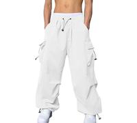 ANLWGK Mens Baggy Cargo Pants Casual Drawstring Elastic Waist Parachute Pants Loose Fit Street Y2K Trousers Trendy Casual Harem Trousers Hip Hop Streetwear Men's Trousers(White,XXL)