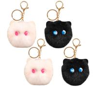Anmahe 4 Cat Keyring,Pom Pom Keyring,Black Cat Keyring,Fluffy Keyrings for Women,Cute Cat Shape,Soft and Fluffy,Comfortable to the Touch,Suitable for Storing Keys and Bag Pendants(White, Black)