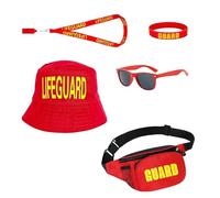 Anmahe 5 PCS Life Guard Costume Accessories,Baywatch Costume,Lifeguard Hat Waist Pack Whistle Sunglasses Wristband,Beach,Halloween Cosplay Party