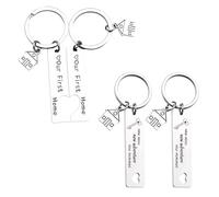 Anmahe New Home Keyring 2 Pairs,Couple First Home Keychains Gifts,Couples Keyrings 12x50mm Happy New House Keychain,Gift for Newlyweds or as a Gift for Moving Into a New Home