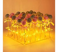 ANMEISH Acrylic Cake Pop Display Stand, 36 Hole Clear Lollipop Holder with LED String Lights, Ideal for Weddings Baby Showers Birthday Party Anniversaries Holiday Candy Decorative (Yellow Light)