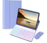 AnMengXinLing for iPad 11th 10th Generation Case with Keyboard and Mouse - 7 Colors Rainbow Backlit Magnetic Detachable Keyboard Cover with Pencil Holder for Girls,Purple