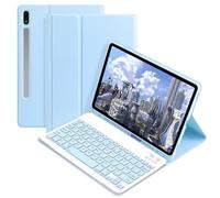 AnMengXinLing Galaxy Tab Galaxy Tab A9 Keyboard Case with S Pen Holder,Candy Colors Slim Protective Cover with Magnetic Detachable Keyboard for Tab A9 8.7” SM-X110/X115/X117，Sky Blue